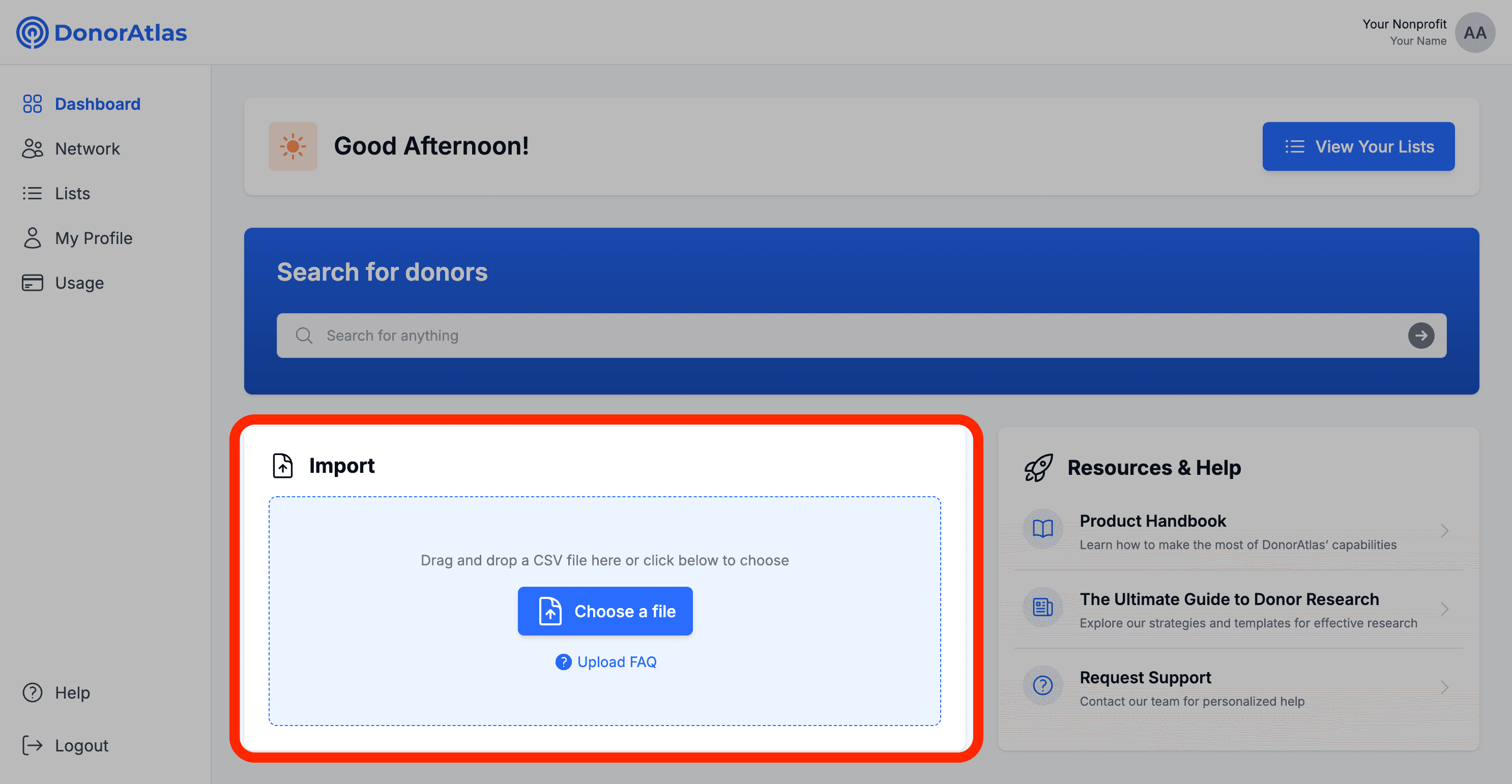 Upload contacts to DonorAtlas