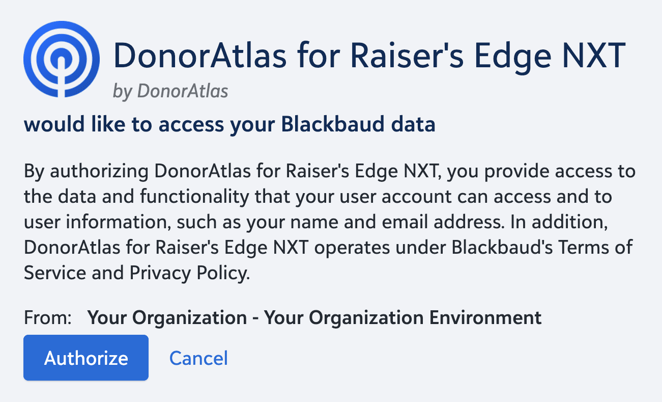 Authorize DonorAtlas for your Raiser's Edge environment