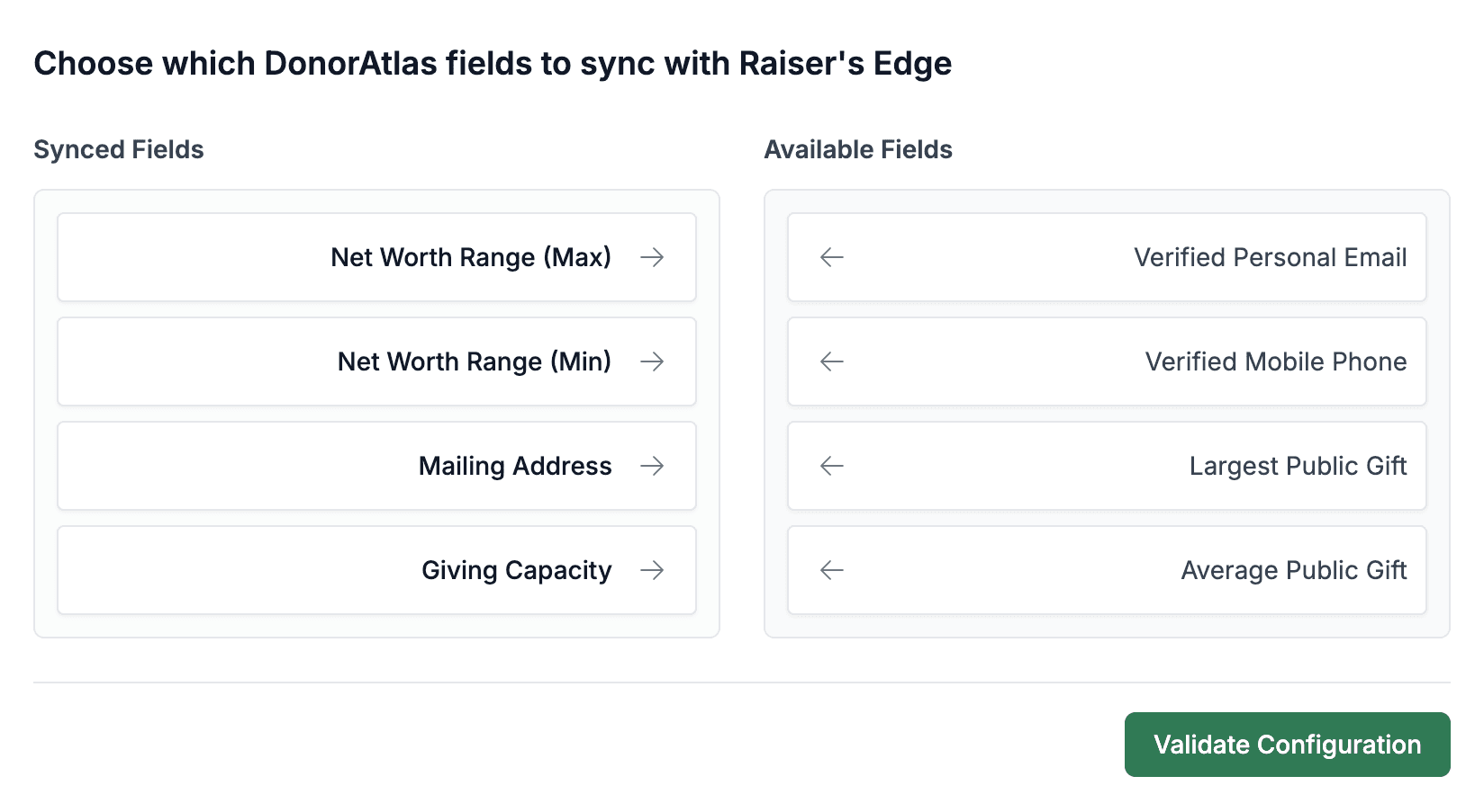 Configure sync fields in DonorAtlas