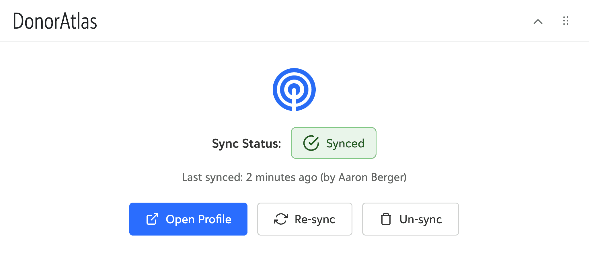 DonorAtlas tile showing synced Constituent