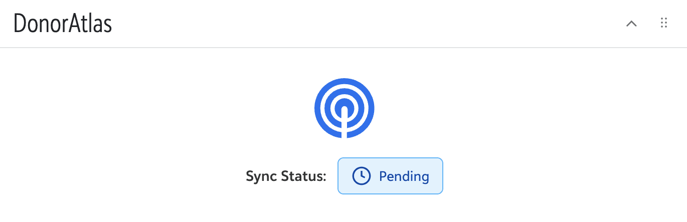 DonorAtlas tile showing Pending sync status