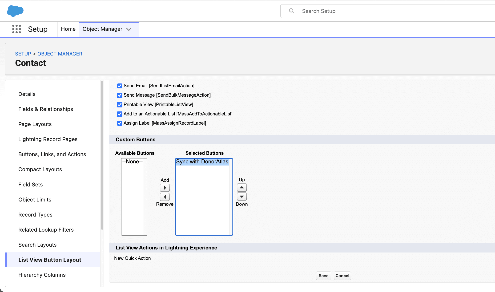 List View Button Layout showing Sync with DonorAtlas in Selected Buttons