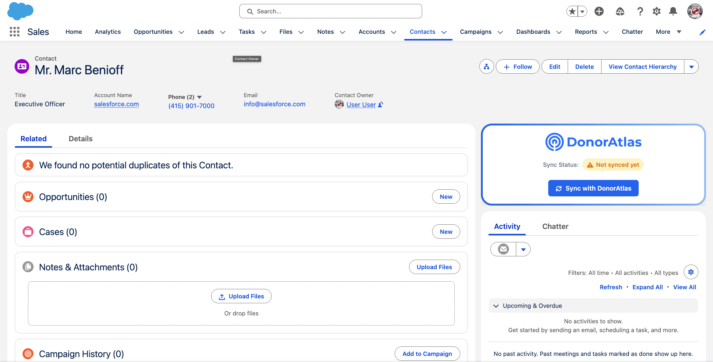 DonorAtlas component showing Not Synced Yet status